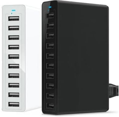 MEIVIYA Cargador USB múltiple, Cargador USB de 60W y 10 Puertos, estación de Carga, Cargador USB múltiple, Carga de Escritorio for teléfono móvil(Nero,Plug)