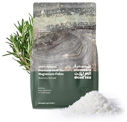 Numeira Magnesiumchlorid-Flocken aus dem Toten Meer mit Rosmarinöl 1 kg | Magnesiumchlorid-Flocken aus dem Toten Meer, mit Rosmarinöl angereichert, zum Einweichen und Baden, für ein entspanntes Bad
