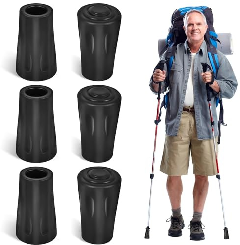 Gummipuffer für Wanderstöcke [6 Stück], Profi Wanderstock Aufsatz Set für Nordic Walking Stöcke, Schwarz 11mm für Leki Gummipuffer, Ersatz Gummi Puffer für Trekking/Urban Walking