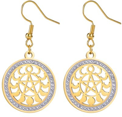 Mondphasen Ohrringe Pentagramm Pentagramm Sichel Sonne Sichel Mond Vollmond Charme Heidnischer Schmuck Hexen Geschenke (Gold 2)