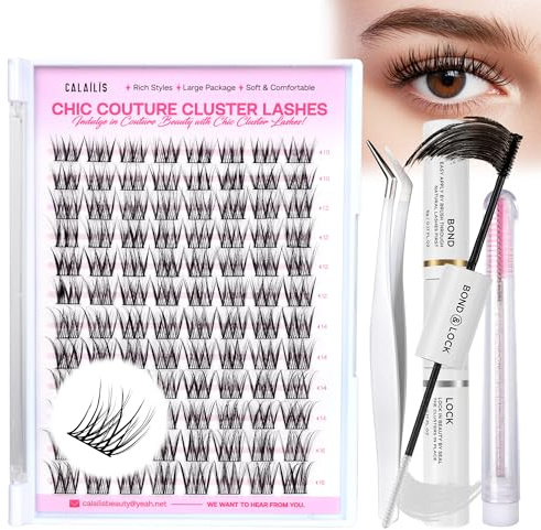 CALAILIS DIY Wimpern Extensions Set, 132 Stück D Curl Einzelne Wimpern mit Wimpernkleber und Sealer Wimpern Remover und Wimpern Applikator Lash Extension Set (CDD09)