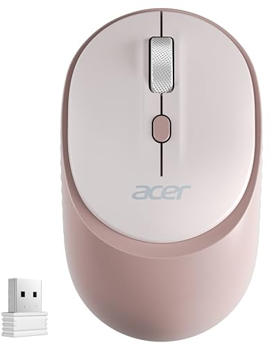 acer Bluetooth Mus, Bärbar Trådlös Mus med 1600 DPI med Dubbla lägen för 3 Enheter (2×BT5.2+2.4 GHz), Tyst Klick Mus för Bärbar Dator, Kompatibel med Windows, macOS, Android-Rosa