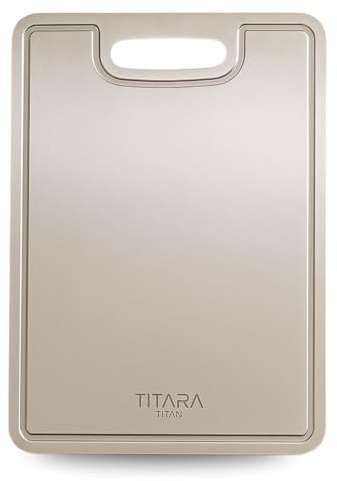 Titara Titan Schneidebrett, Antibakteriell und Geruchlos, Messerfreundliche Oberfläche, Spülmaschinenfest, Lebenslange Haltbarkeit, 100% Titan und kein Edelstahl (M - 34x23cm)