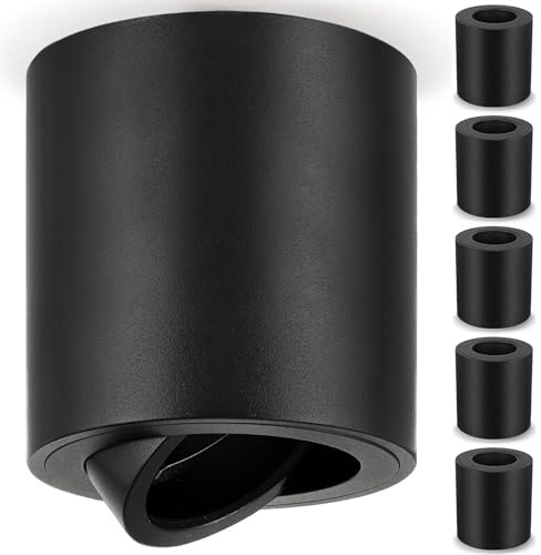 ZIZZLER 6 Stück Aufbauspot Gehäuse Schwarz für Gu10 und LED Modul Flur Küche Badezimmer, Deckenspot Led Spot Aufputz Schwenkbar, Alu Aufbaustrahler, Deckenstrahler, Ceiling Downlights (Ohne Lampe)