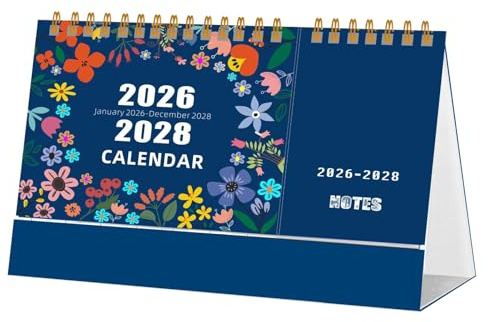 Agenda mensual de 3 años 2026-2028 – Organizador semanal diario de enero a diciembre para uso en el escritorio de la oficina en casa, elegante calendario para estudiantes, profesores y profesionales