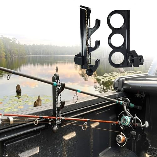 Fishing Rod Holder for Toyota Tacoma Bed Rail,Truck Bed Fishing Rod Holder | Fits for Tacoma,Tundra,Ford Maverick & Most Truck Beds,3-Rod Adjustable Truck Bed Rod Rack,Clamp-On Tool-Free Installation