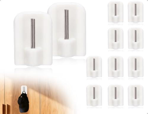 SAHONFEN Set di 10 Ganci per Tende Autoadesivi, Senza Bisogno di Forare, Ganci Adesivi per Finestre, per Aste per Tende, Chiavi, Ombrelli, Asciugamani, Bagno (Bianco)