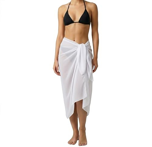 ZAKIRA Pareo Sarong in Chiffon da Donna – Copricostume leggero avvolgente per bikini, mare e vacanze al resort (Bianco)