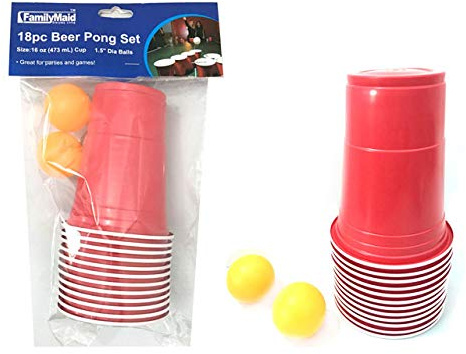 DollarItemDirect Beer Pong Set 18 pcs 3.75 inches D x 4.75 inches Cup. 1.5 inches D Ball, Case of 24