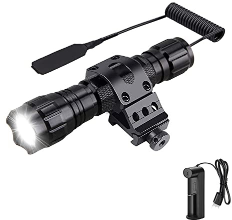 WESLITE Torche Tactique LED Rechargeable, 1300 Lumens Chasse Lampe Puissante Noir Mat 1 Mode étanche Lampe Torche avec Pressostat, Support de Rails