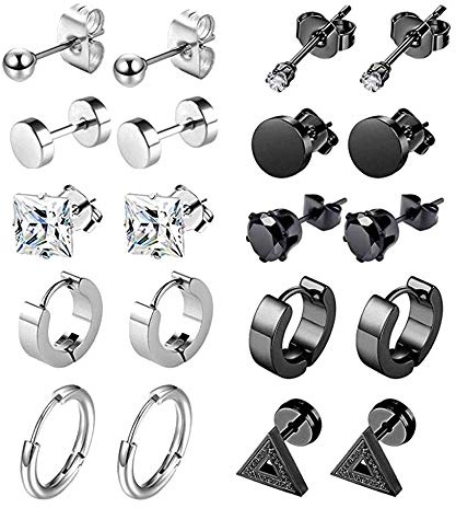 10 Pairs Stainless Steel Stud Earrings, Silver Cubic Zirconia Stud Earrings Hypoallergenic Unisex Jewellery Set for Women Men Girls