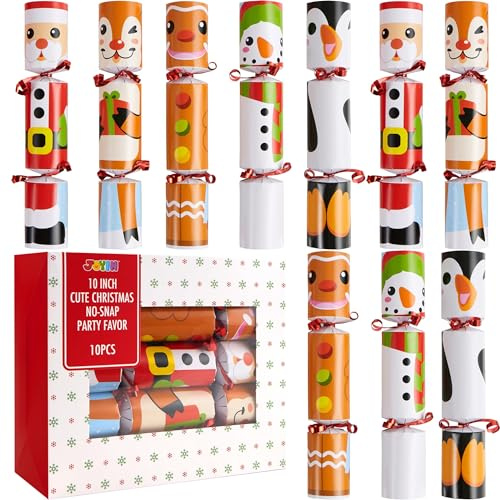 JOYIN 10 Stück Weihnachts-Party-Tischgeschenke mit niedlichen Weihnachtsfiguren, Partyhut, Witz und Geschenk im Inneren, perfekt für Weihnachtsgeschenke und Feiern