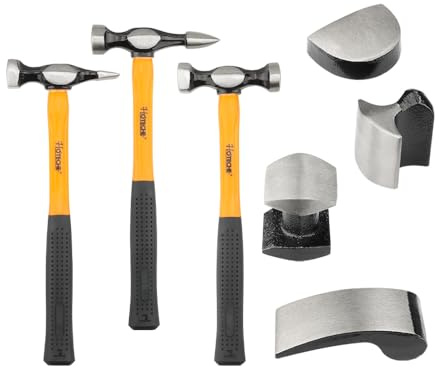 HOTECHE 7-tlg Ausbeulwerkzeug Karosserie Werkzeug Set, inklusive Schlaghammer, Spitzhammer, Meißelhammer, geschwungener Formblock, schwerer Formblock, Schrumpfformblock und doppelseitigem Formblock