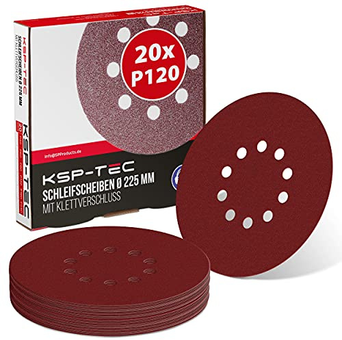 KSP-TEC® Schleifpapier 225mm mit Klett [KÖRNUNG P120] - Schleifscheiben für Langhalsschleifer, Trockenbauschleifer & Schleifgiraffen - Inkl. 5 zusätzlicher Streifen - Universell Einsetzbar (20 Stück)
