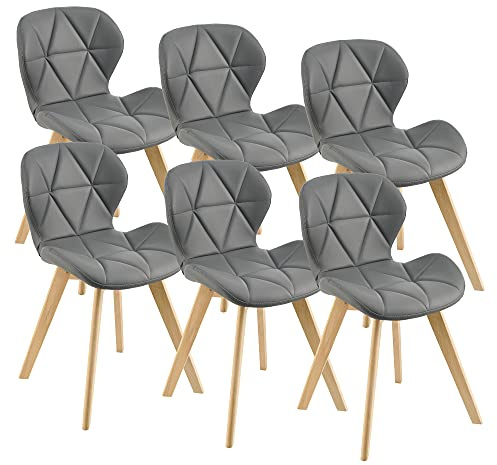 [en.casa] Lot de 6 Chaises de Salle à Manger Design Intemporel Set de 6 Fauteuils Rembourrés pour Cuisine Salle à Manger Salon Capacité 120 kg Simili Bois de Hêtre 78 x 47 x 52 cm Gris