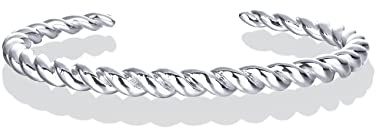 PAVOI Rhodium Plated Twisted Chunky Bangle Bracelet | 14K Gold Plated | Lightweight Everyday Jewelry (7, White Gold)