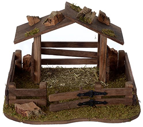 Holyart Gehege mit Unterstand aus Holz 15x20x20 cm für 10-12 cm Krippe