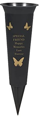 PHG Limited Edition Graveside Flower Vase with Personalised Verse | Unique Grave Side Flower Pot | Memorial Gift for Loved One | Durable Plastic Flower Holder | 33 x 11 (Friend Black)