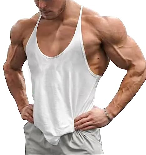 Men's Muscle Gym Stringer Tank Tops for Workout Bodybuilding Sport Vest Racerback Cotton Color White Size M
