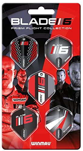 WINMAU - Blade 6 Dartflug Kollektionen - Dartflüge 5 Sets pro Packung (insgesamt 15 Stück) Extra dick 100 Mikron - Dartflüge in Standardform - Professionelles Dartzubehör