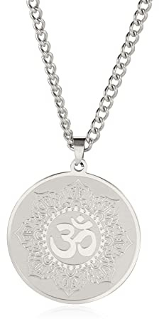 Om Halskette für Männer Frauen Yoga Lotus Blume des Lebens Hinduismus Ohm Mandala Anhänger Edelstahl Wikinger spirituelles Amulett Wicca Charme Schmuck (Silber)