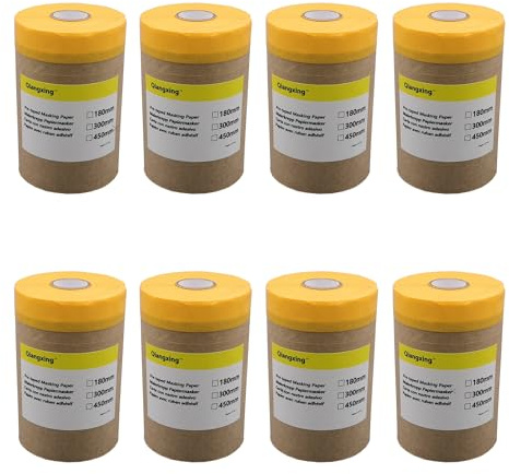 qiangxing Pre-Taped Masking Paper with Adhesive Tape Size 16cmx20m(Each roll) Total 160 Meters 8 Pack Package…