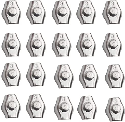 20Pcs Morsetto per Cavo in Acciaio Inossidabile, Morsetto per Fune Metallica, Fune Metallica Bulloni Clip, M3 Morsetto per Cavo, per Cavo Tenda da Sole Stendibiancheria