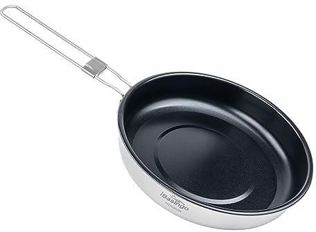 iBasingo Camping Titan Pfanne 18,8cm (1000ml) Antihaft Bratpfanne mit Klappgriff, Ultraleichte Ideal für Outdoor, Wandern, Backpacking & Reisen, Perfekt für Eier, Steak, Pfannkuchen Ti2069C