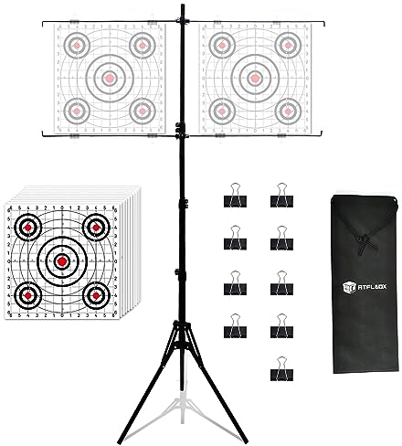 ATFLBOX Einstellbare Papier Ziel Halter mit 10pcs Ziel Papiere für Outdoor, Papier Ziel Stand für BB Gun, Airsoft, Airgun Hinterhof Schießen Praxis