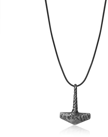 Joliernelle Herren Mjölnir Anhänger mit Lederkette Edelstahl Thors Hammer Wikinger Schmuck Handgemacht