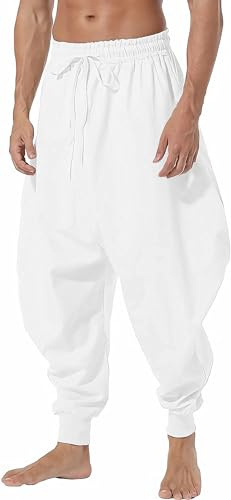 AITFINEISM Aladdin hippie harembyxor för män, 012 vit, 4XL