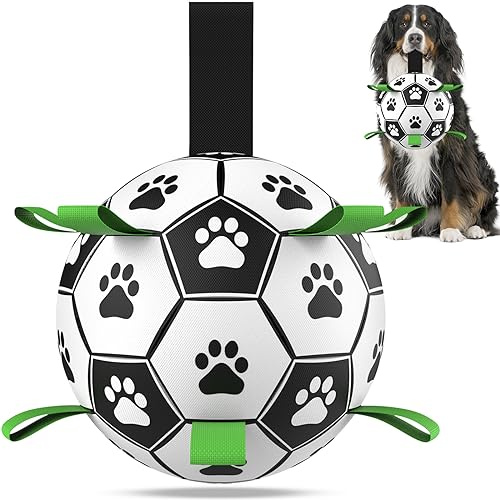 HETOO Hundespielzeug, extra großer Fußball mit Riemen, interaktives Hundespielzeug zum Tauziehen, langlebige Hundebälle für große Hunde