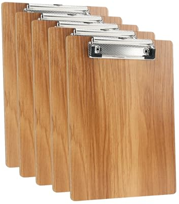 A5-skrivplatta i trä, 5 st., med metallklämma och upphängningshål, för kontor, restaurang och skola