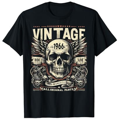 Vintage 1966 nacido en 1966 cumpleaños calavera motociclista motocicleta Camiseta