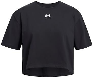 Under Armour Niña Rival Short Sleeve, Camiseta de Manga Corta Suave y cómoda, Camiseta Deportiva Transpirable para Entrenamiento, educación física y atletismoBlack / / White,YLG