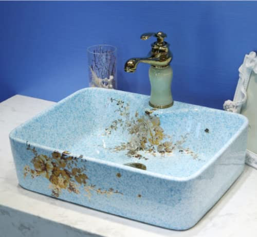 ROLTIN Countertop Basin Table Basin,Rectangle Ceramic Hand Washbasin,Home Bathroom Washbasin,Bathroom Sinks