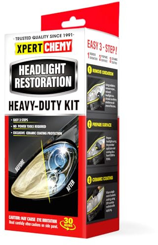 XPERTCHEMY Kit de restauración de Faros Delanteros: Limpiador de Faros Que Elimina el amarillamiento, la nubosidad y Las Manchas de Alta Resistencia, Incluso Elimina los antiestéticos arañazos