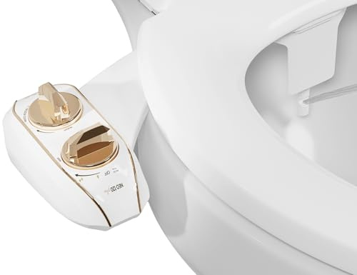 LUXE Bidet NEO 120 Plus - Single Nozzle, Non-Electric Bidet Attachment for Toilet Seat, Patented Slide-In Install, 360° Self-Clean, EZ-Lift to Clean, Rear Wash (Gold)