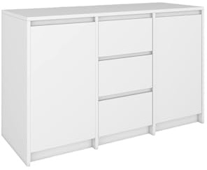 BDW - Kommode mit Schubladen - Sideboard Wohnzimmer - 120 cm breit, 77 cm hoch - für Schlafzimmer, Kinderzimmer, Jugendzimmer, Flur - aus Solider laminierter Möbelplatte - Weiß