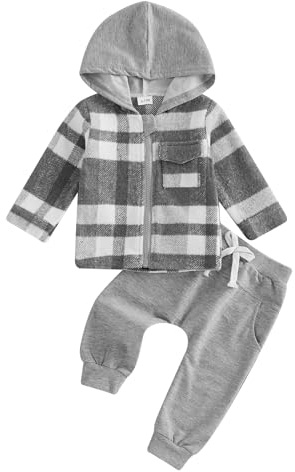 Geagodelia Ensemble de survêtement pour enfants de sport, vêtements pour bébé, jogging, contraste, couleur avec capuche, oreilles d'ours + pantalon de jogging, D Gris, 18- 24 Mois