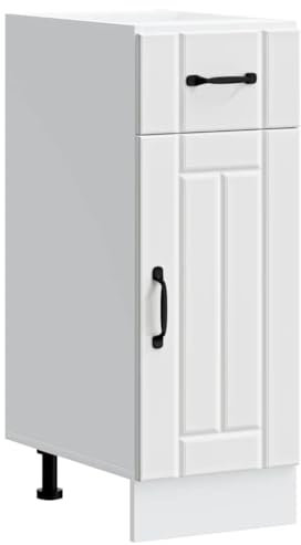 vidaXL Lucca Kitchen Base Cabinet - White Engineered Wood Storage with Adjustable Feet 30x46x81.5cm for Kitchen Organization - Flat-packed
