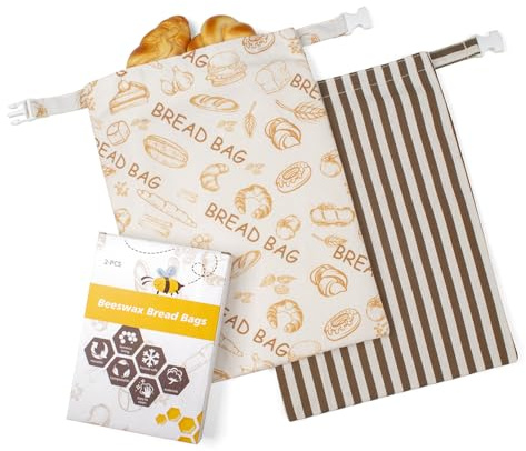GDDAY Beeswax Bread Bags for Sourdough - Extra Large 17×12.5, 2 Pack Reusable Organic Cotton Linen Bread Storage Bag, Keeps Bread Fresh Naturally, Eco-Friendly Homemade Bread Bag