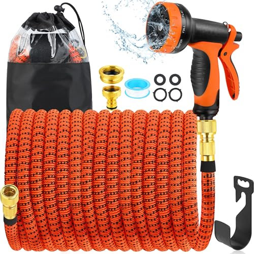 BoriYa Hose Pipe - Upgraded Expandable Garden Hoses 50ft 15m,Stretchy Hosepipe with Spray Gun,Expanding No-Kink Magic Hose with Metal Connectors,Flexible Water Hos for Garden,Pet & Car Washing,Cleaing