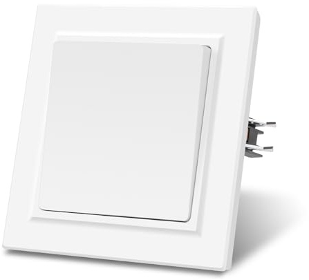CNBINGO Interruptor de luz empotrado negro con marco de PC, interruptor de pared moderno, 1 compartimento, 2 vías, color blanco
