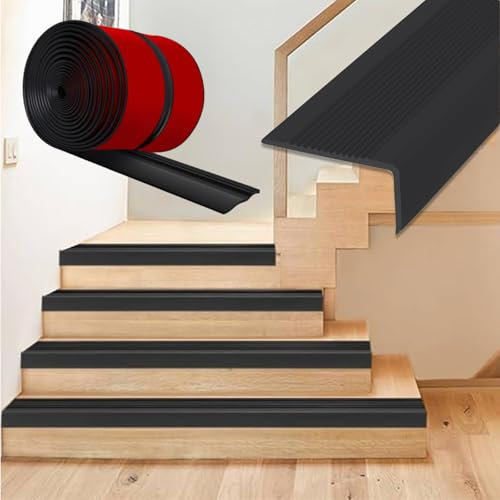 Yunlaishaocer Profilo per Bordi di Scale Autoadesivo,2M Profilo Antiscivolo per Gradini di Scale,Fascia per Bordi di Scale in PVC per Proteggere Dalle Cadute,Ideale per Interni ed Esterni(Nero)