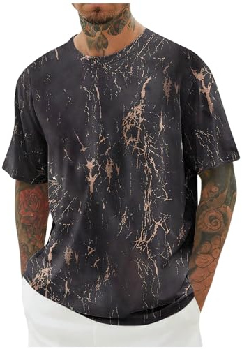 KOG T-Shirts für Herren Sommer Tshirts Kurzarm T Shirts Mode Motiv Wandershirt Casual Baumwolle Kleidung Teenager Top Basic Shirts Slim Fit Laufshirt Schwarz M