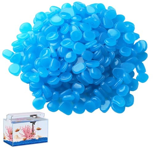 Pietre luminose per esterni, 300 pezzi, pietre luminose da giardino in resina, colore blu, Glow in The Dark per acquario, sentieri, pietre decorative fluorescenti per vasi di fiori, ciottoli luminosi