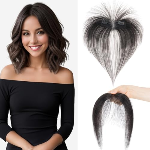 S-noilite Clip in Pony für Damen – Real Echthaar Toupets für Frauen – Seitenpony zum Anklipsen mit Schläfen #1B Natürliches Schwarz