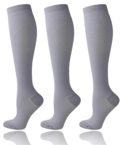 RRYPBOVG Kompressionsstrümpfe Herren 3 Piars Kompressionsstrümpfe for Leggings Laufdruck Fußballsocken for Erwachsene Edition Network Red Pressure Nurse Socks(3YSZ03-LGY,S-M)