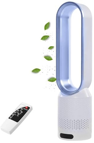 UOEONR 2in1 Turmventilator sehr leise & Luftreiniger,Rotorloser Ventilator,mit Fernbedienung, 8 Geschwindigkeiten,90° Oszillation,Timer,oszillierender Raumkühler für Schlafzimmer, Büro (Blau)
